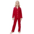 thumbnail image 2 of Kids Satin Pajama Set, 2-Piece Long Sleeve Top and Pants Outfit for Boys & Girls 5-14 Years, Soft Comfortable Sleepwear for Spring Summer Nightwear, Family Matching Loungewear Red, 2 of 4