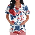 thumbnail image 3 of America 250 Scrub Tops for Women Usa Flag Print 1776-2026 Patriotic Star Short Sleeve Tops V Neck Relaxed Fit Comfy Nursing Uniforms with Pockets, #01 Red, XXL, 3 of 4