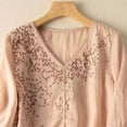 thumbnail image 4 of Summer Womens Plus Size Tops Embroidered 3/4 Sleeve Boho Linen Shirts V Neck Tunic Peasant Clothes, 4 of 5