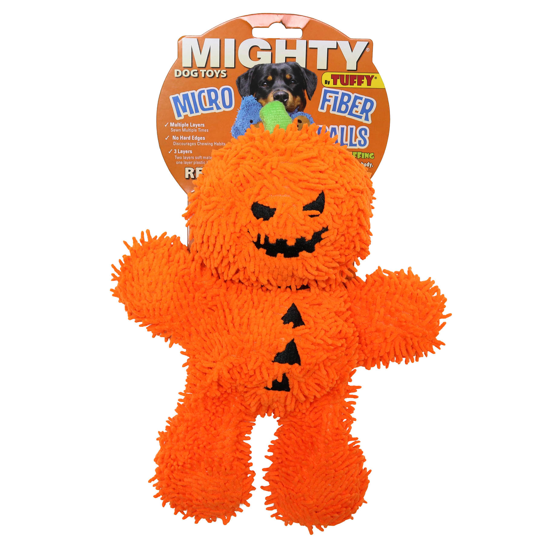 Mighty Microfiber Ball Pumpkin Man, Halloween Durable Squeaky Dog Toy