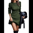 thumbnail image 3 of Suéter Corto Elegante de Larga con Cuello Redondo para Mujer, Ajustado, Elegante, para Otoño e Invierno, Minivestido de Punto Verde M, 3 of 7