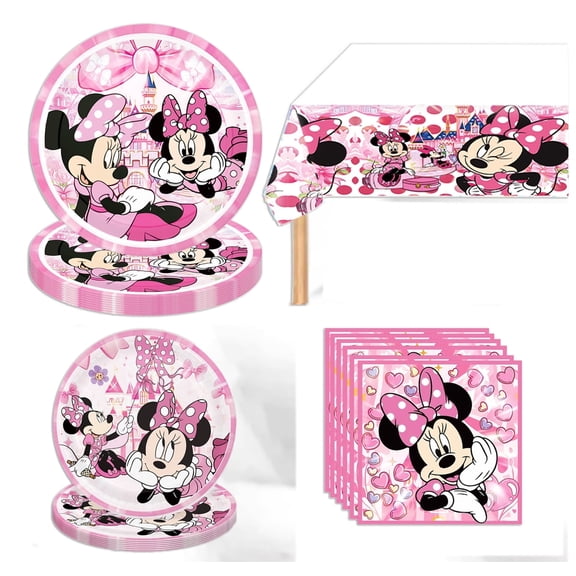 41pcs Minnie Party Supplies - Minnie Theme Tableware The set includes 9 inch plates, 7 inch plates,, Tablecloth, Napkins