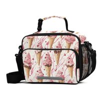 FORMRS Student Lunch Bag Insulated Reusable Cooler Box with Zipper Pockets, Pink Ice Cream Pattern