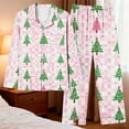 thumbnail image 4 of asdoklhq Flannel Pajamas for Women Christmas Home Pocket Printed Pajama Set for Daily Home Wear Long Sleeves Set Pink 2X, 4 of 8