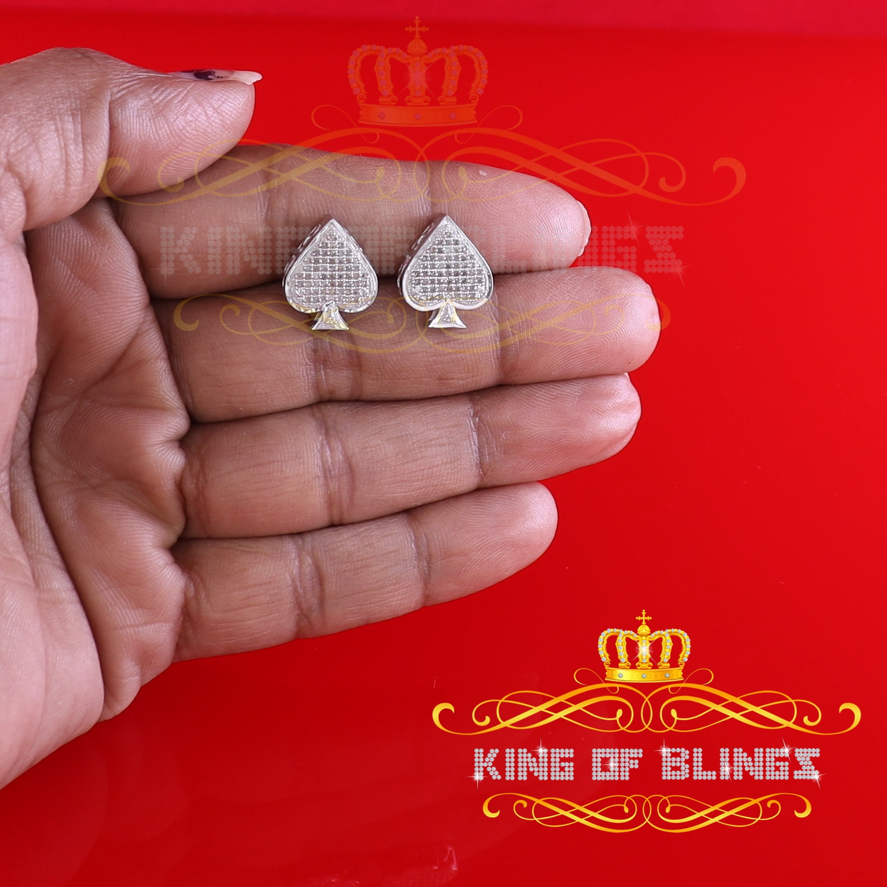 King of Bling's 925 Sterling Silver White 0.25ct Diamond For Women's / Men's Stud Heart Earring