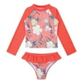 thumbnail image 3 of Eandarui Little Girls Rashguard Set Long Sleeve Tank Top with Ruffles Bottoms Beachwear Coral Orange 4, 3 of 6