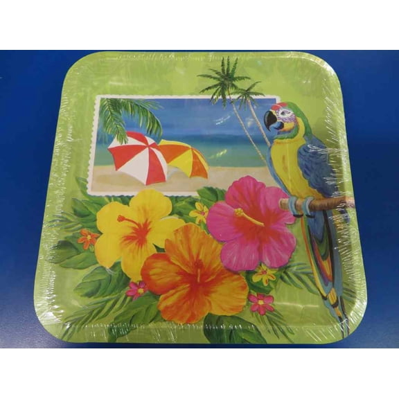 Tropical Vacation Bird Beach Summer Luau Beach Party 9" Square Dinner Plates
