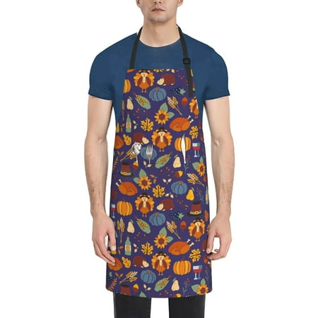 

Goofa Thanksgiving Turkey 2 Printed Waterproof Apron 33 Chef Aprons for Men Heavy Duty Chemical Work Apron Adjustable Bib Apron