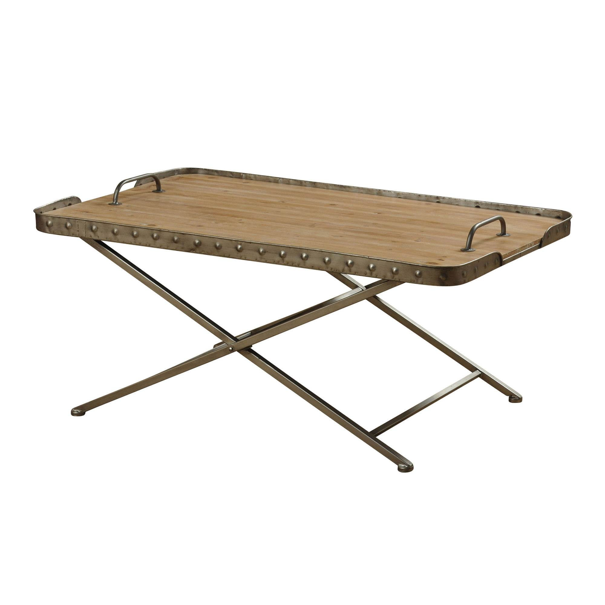 Abode 84 Natural Wood Top Metal Folding Coffee Table with Removable