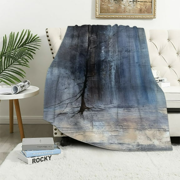 COMIO Soft Flannel Blanket Blue Grey Breathable Throw Blanket Abstract Contemporary Rustic Cozy Blanket for Couch Sofa Bed Living Room Suitable for All Season