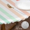 thumbnail image 3 of Coral Cyan Stripe Round Tablecloth, Fitted Table Cover with Elastic for 45"-54" Round Tables, Geometric Grey White Vertical Striped Table Cloth Outdoor Indoor Dinning Party Waterproof Tablecloths, 3 of 7