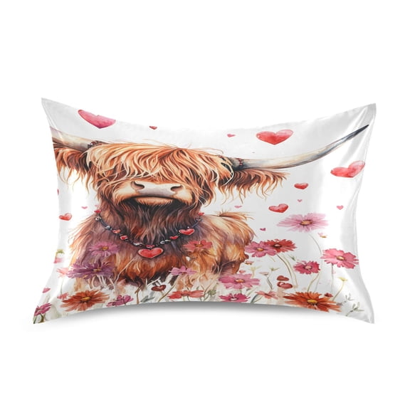 Ryvnso Satin Pillowcase Highland Cattle and Hearts Pillow Cases Standard Size 26x20in