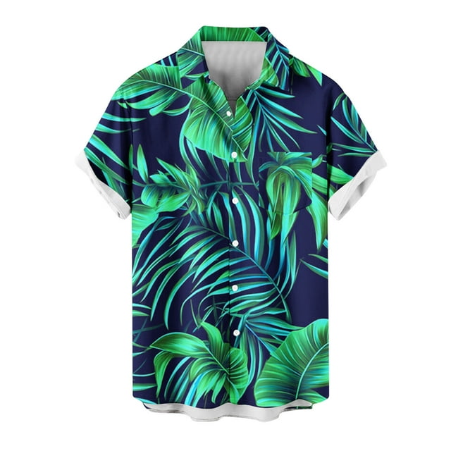 Mens Camisetas de Verano Casual Cuello Impreso Botón de Manga Corta Moda Cardigan Bolsillo Superior