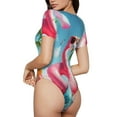 thumbnail image 2 of Bingfone Motif Flamant Rose Tropical pour Piscine Justaucorps à Col Rond pour Femmes, Justaucorps à Manches Courtes à Boutons-Pression, Adapté pour Fête, Sports, Usage Quotidien-TG, 2 of 7