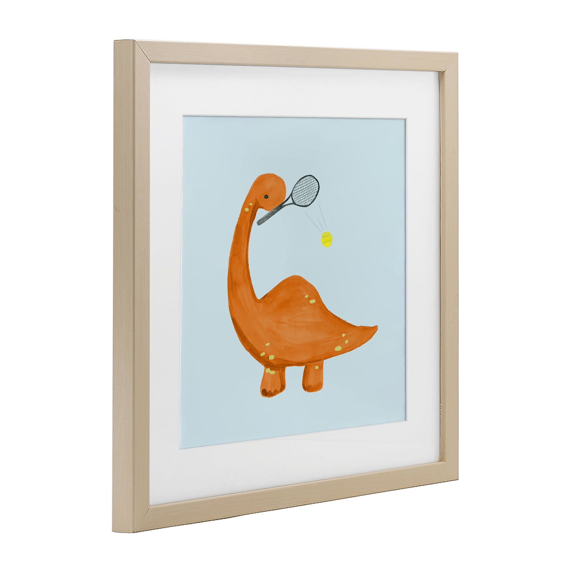 Stupell Industries Baby Dino Playing Tennis Birch Framed Print Under Glass, design by Lucille Price