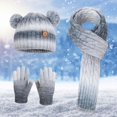 thumbnail image 2 of Hat Scarf Glove Set for Kids Boys Girls Winter Beanies with Pompom Knitted Scarf Thermal Gloves Outdoor Warm Accessories, 2 of 11