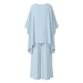 thumbnail image 3 of Summer Solid Color Elegant Loose Fit Long Sleeve Crew Neck Shirt and Wide Leg Pants Two Piece Outfit for Women Minimalist Style Blue L, 3 of 3