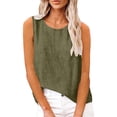 thumbnail image 1 of WULMLEO Cotton Linen Tank Tops for Women - Sleeveless Crewneck Summer Gauzy Shirts Loose Fit Casual Beach Vacation Camisole Army Green L, 1 of 7