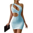 thumbnail image 1 of SAYOO - Vestido ajustado para mujer, color sólido, un hombro, diseño recortado, fiesta, ropa de calle, vestido de cóctel SAYOO  Moda, 1 of 9