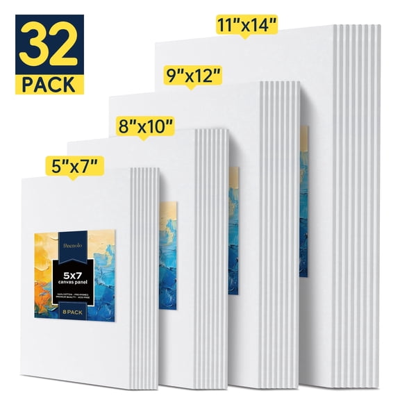 Finenolo 32 Pack Canvas Panel Boards, Assorted Sizes Canvas Boards for Painting