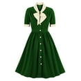 thumbnail image 2 of Vintage Tea Party Dress for Women Elegant 50s Bowknot Collar Buttons Short Sleeve Retro Swing Cocktail Midi Dress (XX-Large, Green), 2 of 5