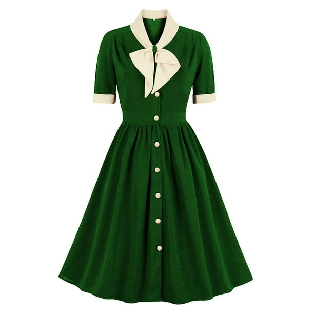 Vestidos Para Mujer Casual Manga Corta Cuello Redondo Color Sólido Cordón Un Solo Pecho Vestido Con Dobladillo Suelto Odeerbi ODB145749