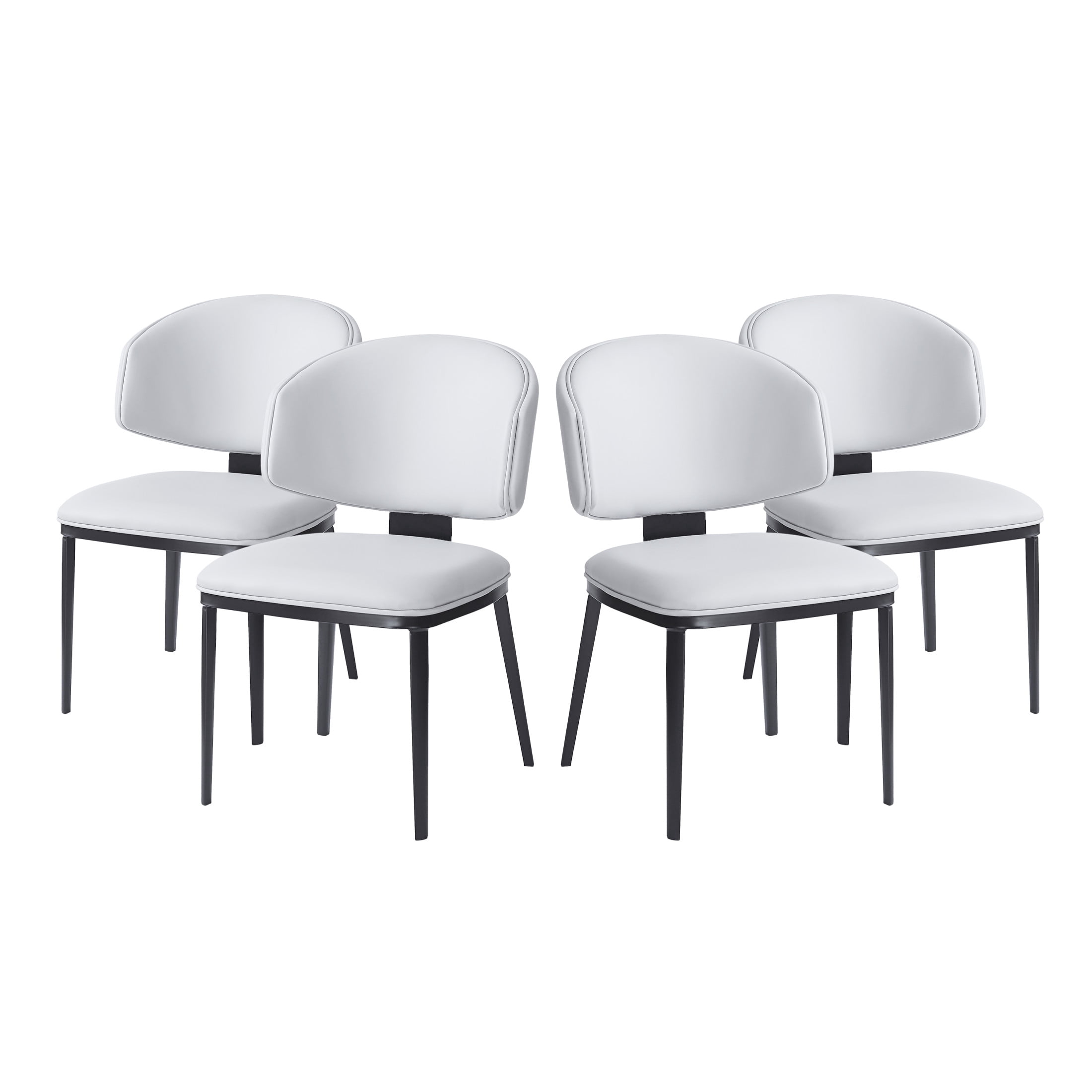 Lennox Modern PU Upholstered Dining Chairs with Crescent Backrests and Metal Legs, White, Set of 4
