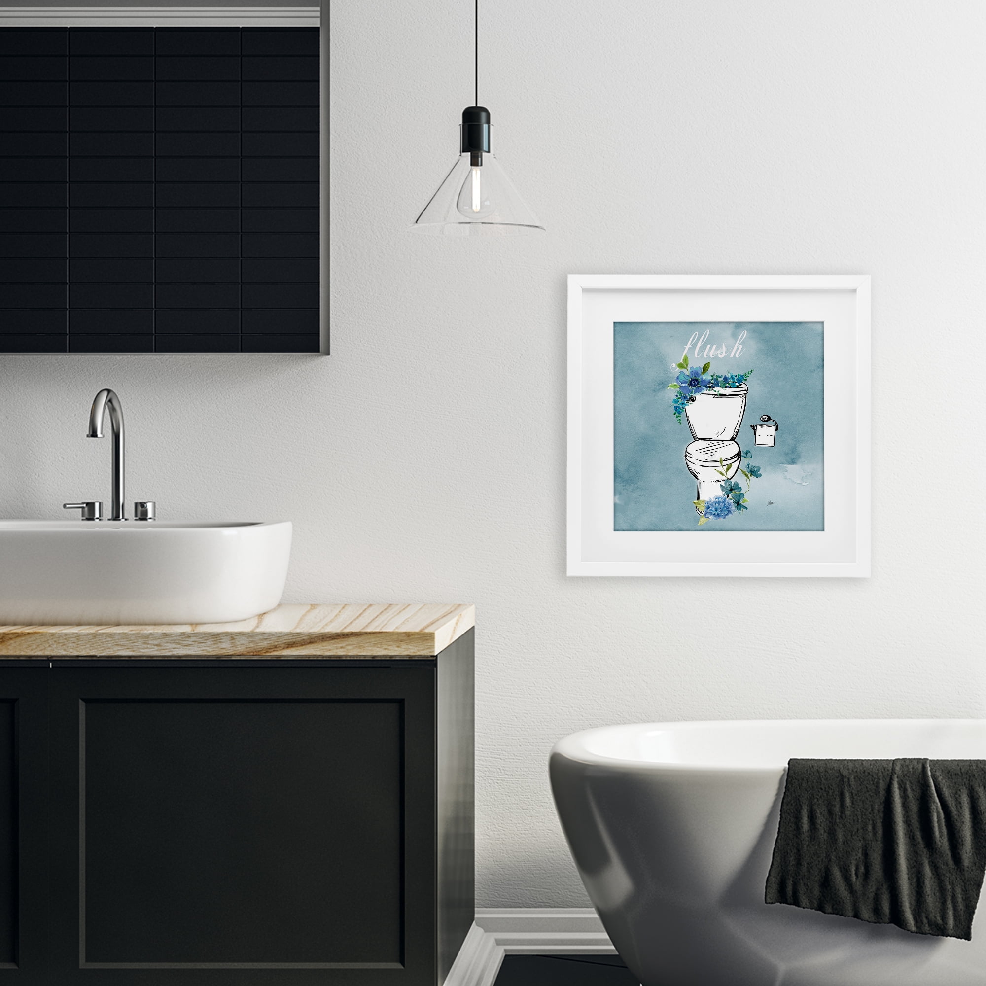 Stupell Industries Floral Bathroom Rules Flush White Framed Print Under Glass, design by Nan