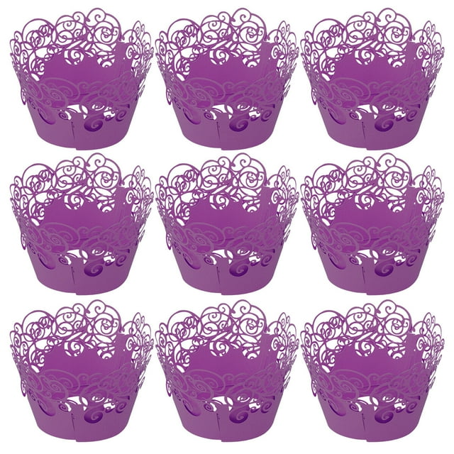 60pcs Cupcake Wrappers Cake Wrappers Hollow out Pattern High Temperature Resistance for Cake (Purple)
