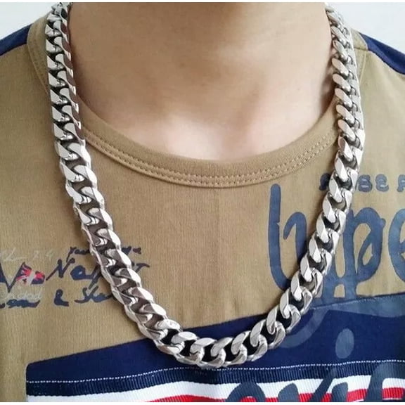 HOOUN 15mm 28 inch Men's Stainless Steel Heavy Curb Chain Link Chain Necklace Jewelry