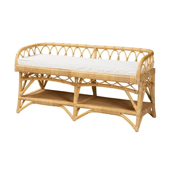 bali & pari Leryn Modern Bohemian Natural Brown Rattan Bench