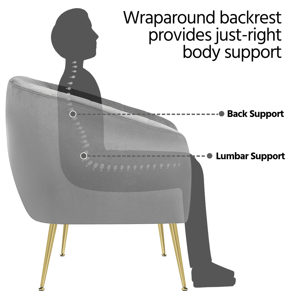 Alden Design Barrel Accent Chair with Gold Metal Legs for Living Room, Gray
