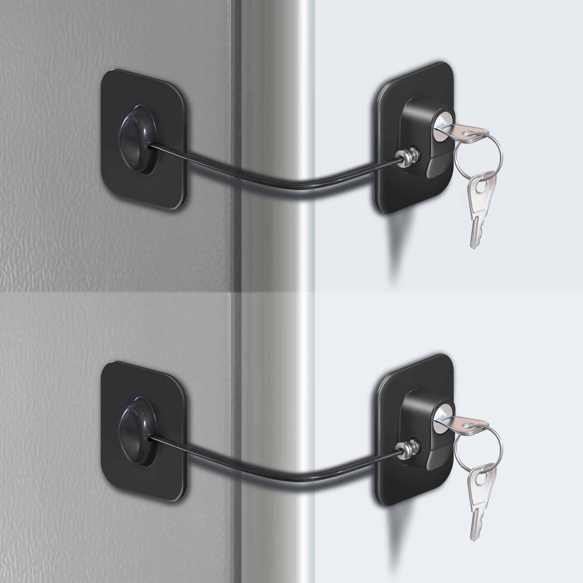 Refrigerator Lock, Fridge Lock for Adults, Volibel Multi-Purpose Safety Proofing Cabinet Lock with Key 2 pack(Black)