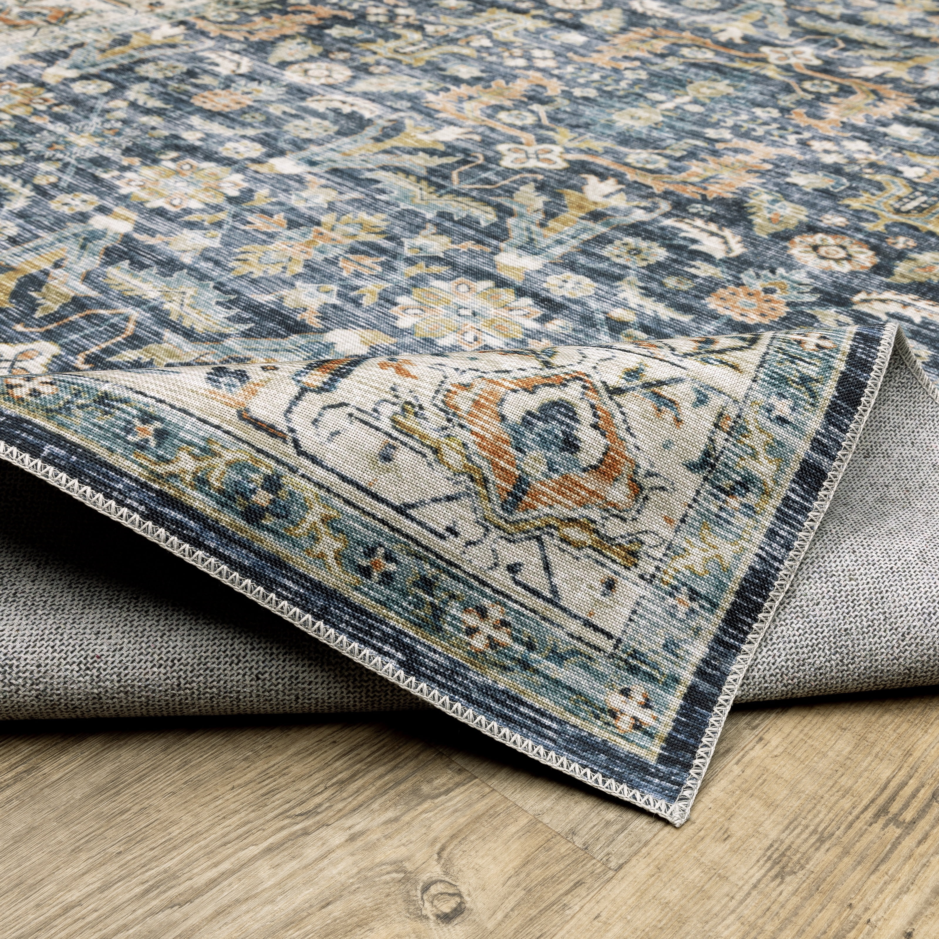 Avalon Home Celeste Washable Bordered Oriental Blue/ Gold Indoor Area Rug