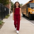 thumbnail image 5 of WQNVRNR Girls 2 Piece Outfits- Sleeveless Tank Top Wide Leg Pants Fashion Cute Casual Loose Matching Lounge Set with Pockets Wine Size 4, 5 of 9