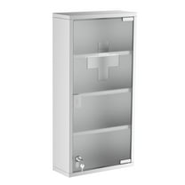 Lockable Medicine Cabinet 12x24", Stainless Steel Bathroom Wall Cabinet, 4 Tier Shelves with Key Lock