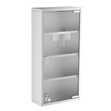 Lockable Medicine Cabinet, 12x24" Stainless Steel Bathroom Wall Cabinet, 4 Tier Shelves, Silver