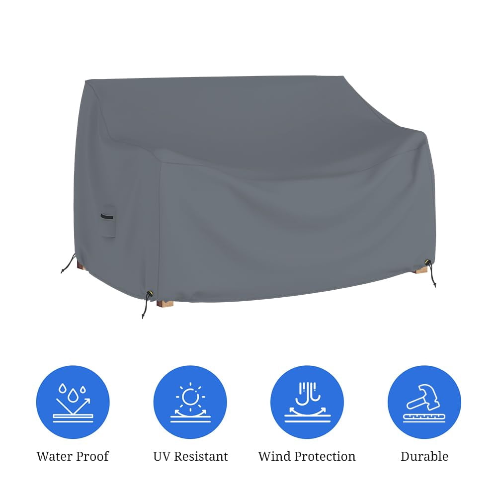 COVERS&ALL Outdoor Loveseat Sofa Cover, 12 Oz Waterproof UV & Weather Resistant Patio Furniture Bench Cover Outdoor Use with Air Vent & Drawstrings (70"W x 35"H x 38"D x 15"FH, Grey)