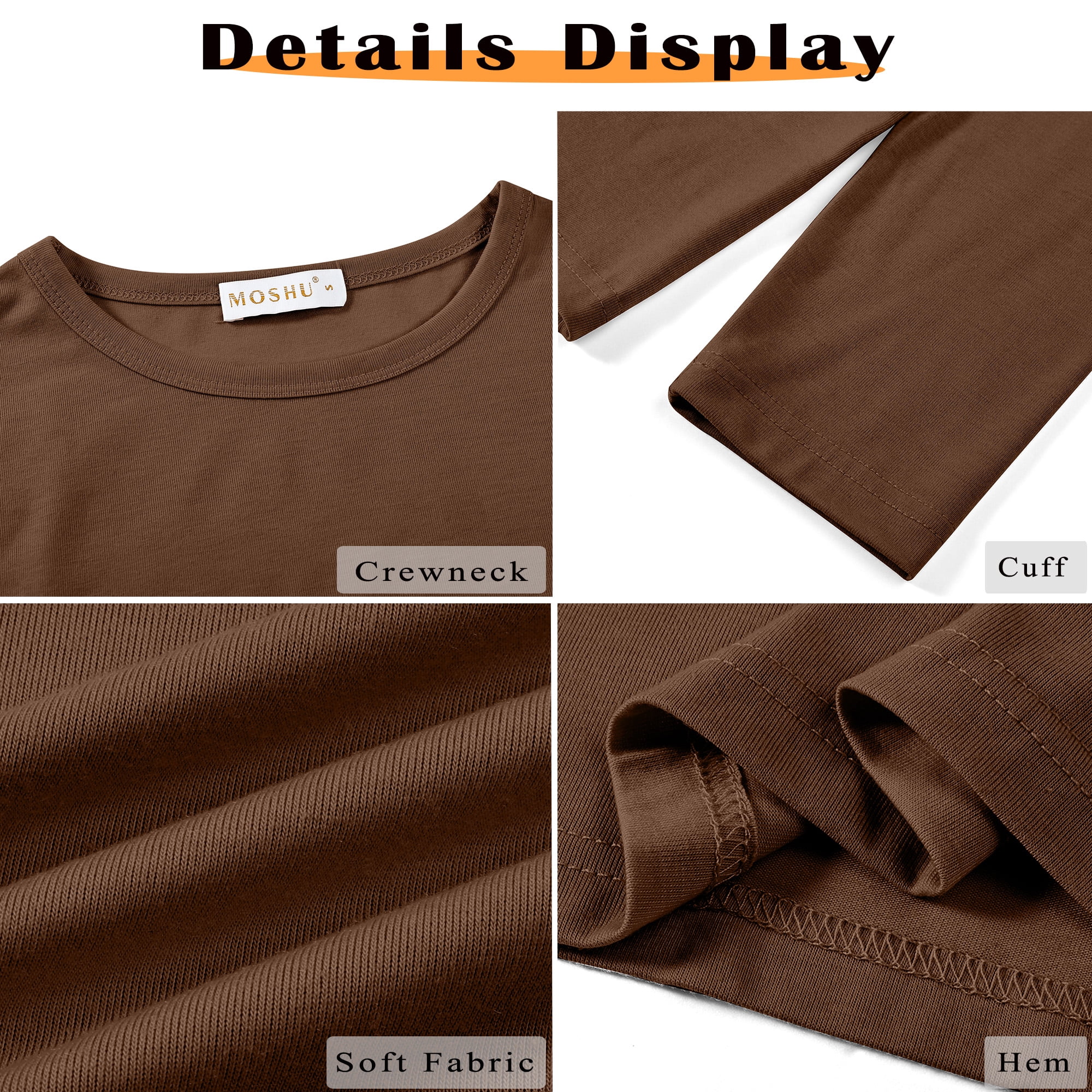 MOSHU 3 Pack T Shirts for Women Crew Neck Long Sleeve Womens shirts Casual Loose Fit Fall Tops