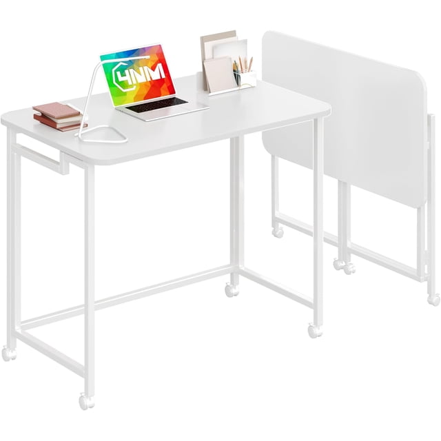 Petit Bureau d'Ordinateur Mobile Roulant, Chariot Pliant pour Portable avec Roues, Table de Bureau Portable pour Petit Espace, Canapé-Lit - Rustique et
