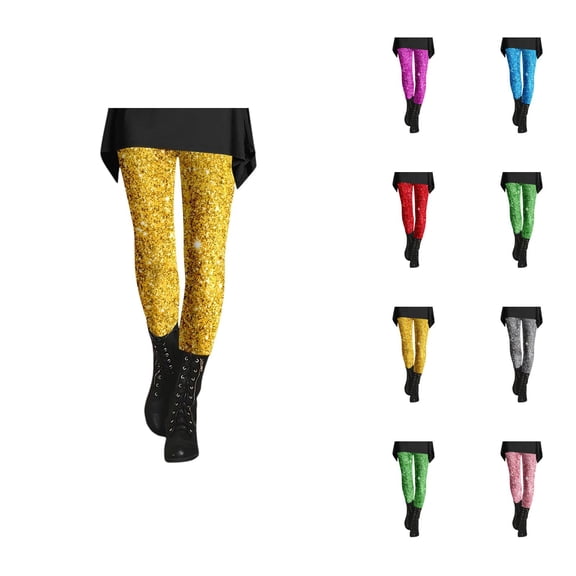 Women's Mardi Gras Printing High-Waisted Glitter Sequin Leggings – Casual Yoga Workout Tight Pants with Elastic Waist, Y2K Streetwear Style, Comfy Holiday Tights