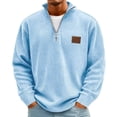 thumbnail image 2 of Domuza Pullover for Men Quarter Zip Corduroy Lightweight Long Sleeve Sweater Fashion Mock Neck Polo Sweatshirt Fall Clothing Sky Blue S, 2 of 6