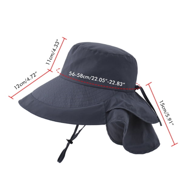 Sombrero para el sol para mujer con solapa para el cuello, ala ancha, protección UV, sombrero tipo pescador con orificio para cola de caballo, correa para la barbilla