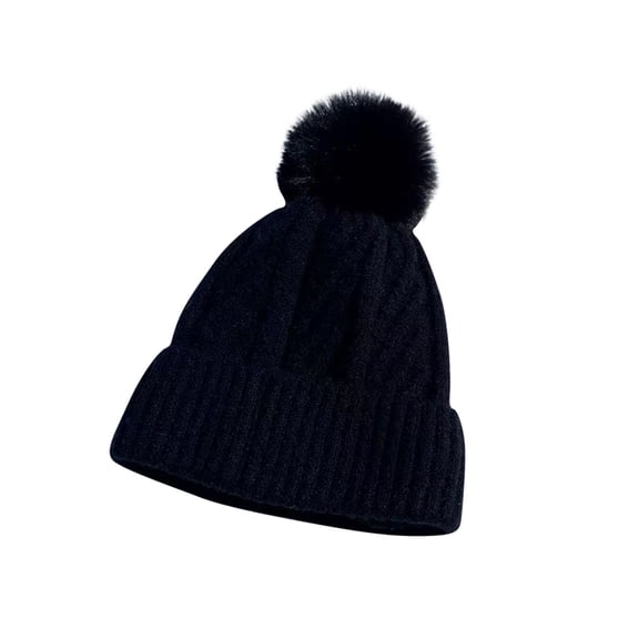 WREESH Women Winter Pompom Beanie Hat Fleece Warm Hats Thick Slouchy Snow Knit Hats for Ladies Black