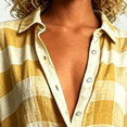 thumbnail image 3 of Morttic Women's Lapel Collar Short Sleeve Plaid Shirt Loose Button Front Long Dress Summer Beach Vacation Casual Outfit Yellow，L, 3 of 6