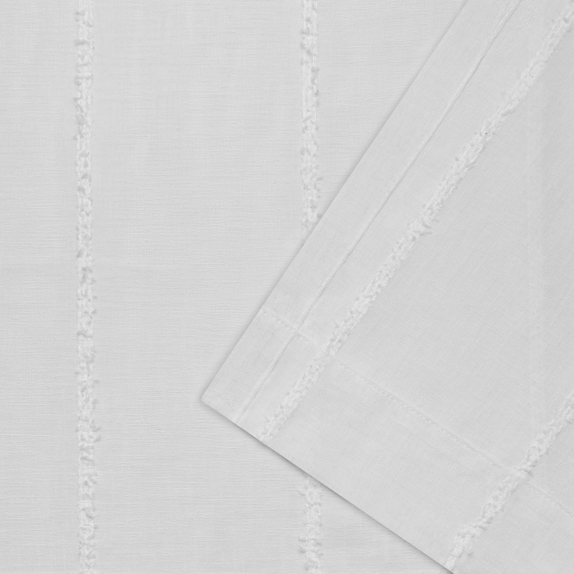 Exclusive Home Santos Embellished Stripe Sheer Linen Rod Pocket Curtain Panel Pair, 54"x108", Winter White