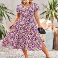 thumbnail image 3 of Robe à Manches Courtes Florale Col en V pour Femmes Plage, 3 of 6