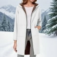 thumbnail image 4 of Womens Zip-up Hooded Fleece Long Sleeved Casual Long Jacket Long Outwear Jacket White M, 4 of 6
