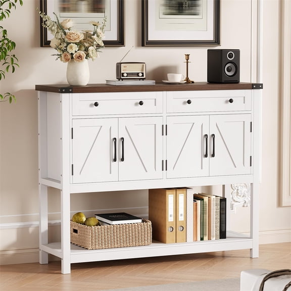 47.2inch Large Sideboard Buffet Cabinet, Farmhouse Coffee Bar Cupboard Cabinet Storage, Wood Console Table with 2 Drawers for Kitchen Dining Living Room Entryway