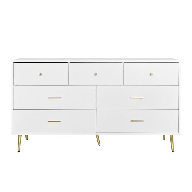Kadyn Seven Drawers Large Chest of Drawer Cabinet with Golden Handle and Golden Legs White Color Kadyn Seven Drawers Large Chest of Drawer Cabinet with Golden Handle and Golden Legs White Color